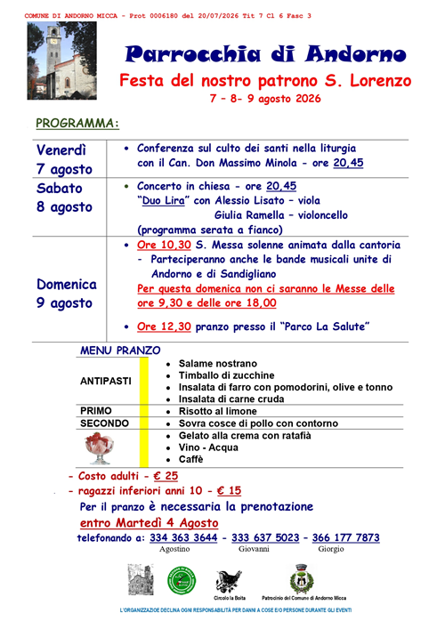 Festa di San Lorenzo 7 - 8 - 9 Agosto 2026